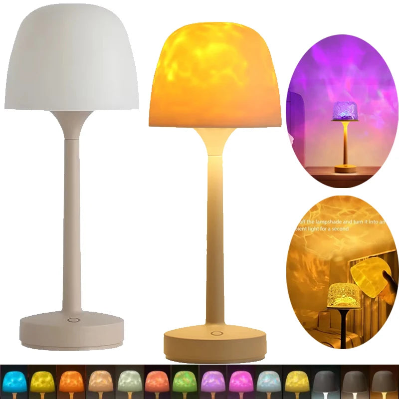 Mushroom Table Lamp with Water Ripple Projection Atmosphere Lights Hotel Bar Bedroom Living Room Desk Lamp Decorative Lighting